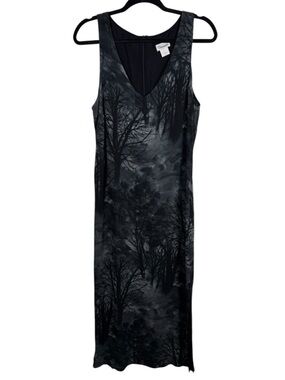 VTG Tessuto Black Forest Print Witchy Whimsygoth 90s Y2K Goth Maxi Dress Sz 8